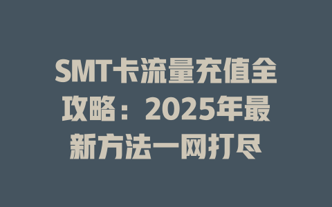 SMT卡流量充值全攻略：2025年最新方法一网打尽