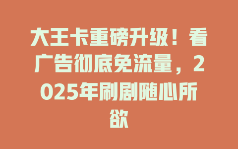大王卡重磅升级！看广告彻底免流量，2025年刷剧随心所欲