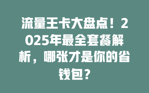 流量王卡大盘点！2025年最全套餐解析，哪张才是你的省钱包？
