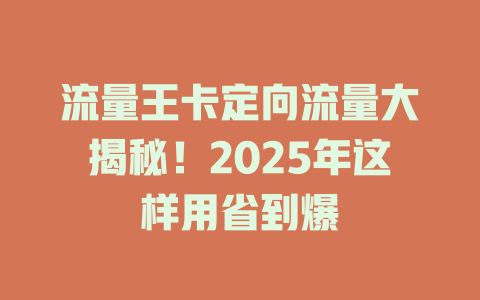 流量王卡定向流量大揭秘！2025年这样用省到爆
