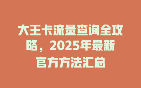 大王卡流量查询全攻略，2025年最新官方方法汇总