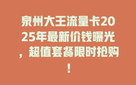 泉州大王流量卡2025年最新价钱曝光，超值套餐限时抢购！