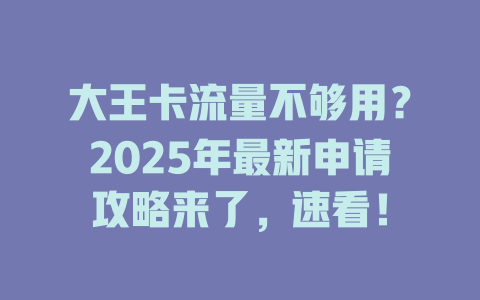 大王卡流量不够用？2025年最新申请攻略来了，速看！