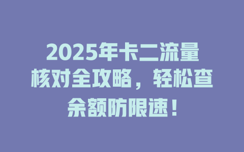 2025年卡二流量核对全攻略，轻松查余额防限速！