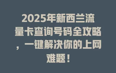 2025年新西兰流量卡查询号码全攻略，一键解决你的上网难题！