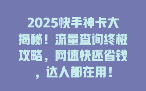 2025快手神卡大揭秘！流量查询终极攻略，网速快还省钱，达人都在用！