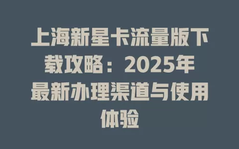 上海新星卡流量版下载攻略：2025年最新办理渠道与使用体验