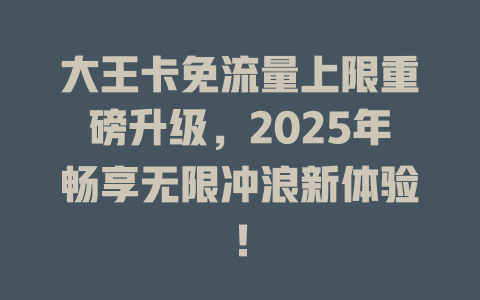 大王卡免流量上限重磅升级，2025年畅享无限冲浪新体验！