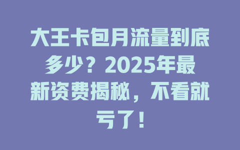 大王卡包月流量到底多少？2025年最新资费揭秘，不看就亏了！
