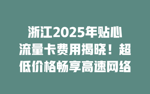 浙江2025年贴心流量卡费用揭晓！超低价格畅享高速网络