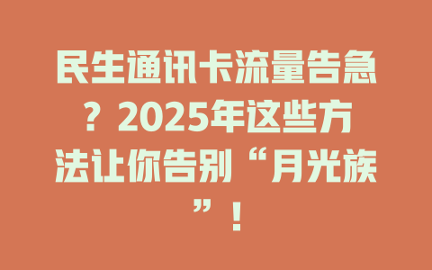 民生通讯卡流量告急？2025年这些方法让你告别“月光族”！