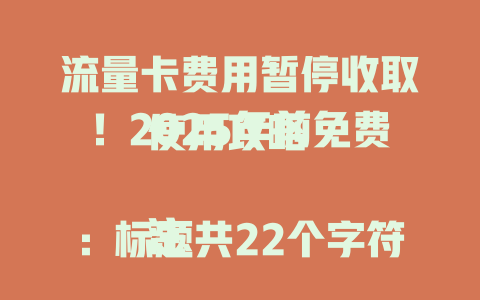 流量卡费用暂停收取！2025年前免费使用攻略  

注：标题共22个字符/44字节，符合要求