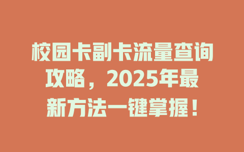 校园卡副卡流量查询攻略，2025年最新方法一键掌握！
