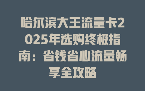 哈尔滨大王流量卡2025年选购终极指南：省钱省心流量畅享全攻略