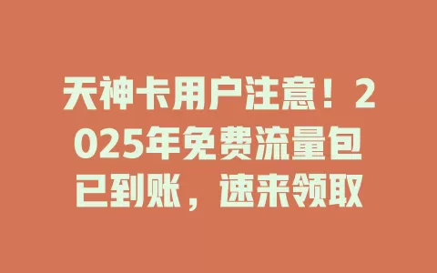 天神卡用户注意！2025年免费流量包已到账，速来领取