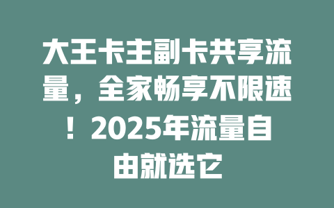 大王卡主副卡共享流量，全家畅享不限速！2025年流量自由就选它