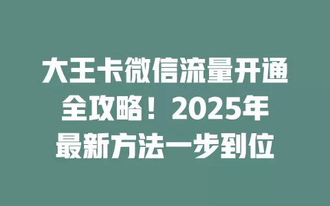 大王卡微信流量开通全攻略！2025年最新方法一步到位