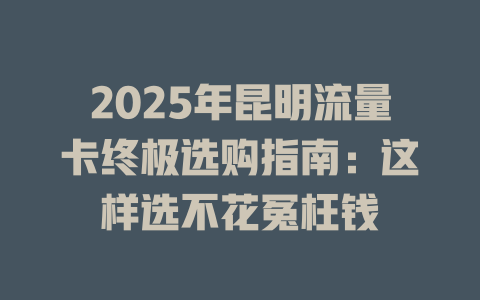 2025年昆明流量卡终极选购指南：这样选不花冤枉钱