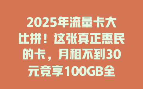 2025年流量卡大比拼！这张真正惠民的卡，月租不到30元竟享100GB全国通用！