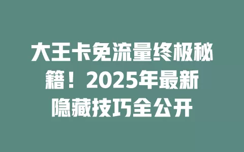 大王卡免流量终极秘籍！2025年最新隐藏技巧全公开