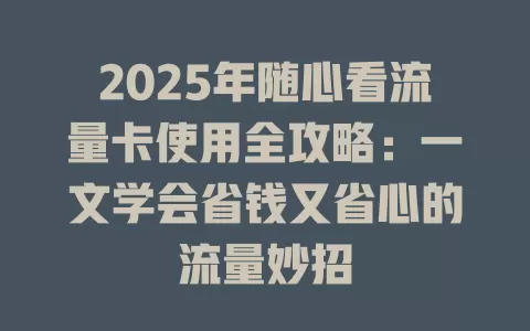 2025年随心看流量卡使用全攻略：一文学会省钱又省心的流量妙招