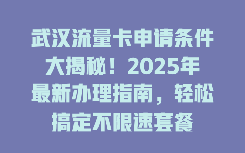 武汉流量卡申请条件大揭秘！2025年最新办理指南，轻松搞定不限速套餐