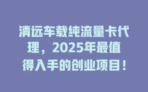 清远车载纯流量卡代理，2025年最值得入手的创业项目！