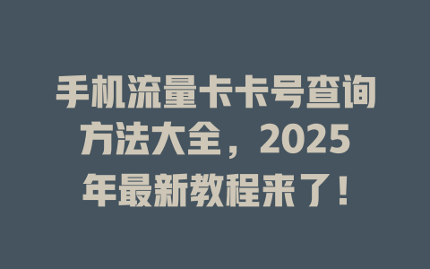 手机流量卡卡号查询方法大全，2025年最新教程来了！
