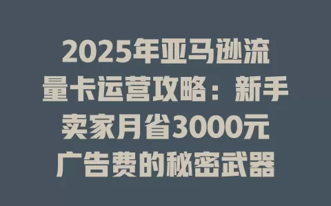 2025年亚马逊流量卡运营攻略：新手卖家月省3000元广告费的秘密武器