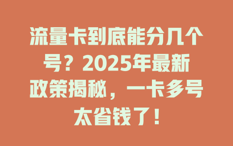 流量卡到底能分几个号？2025年最新政策揭秘，一卡多号太省钱了！