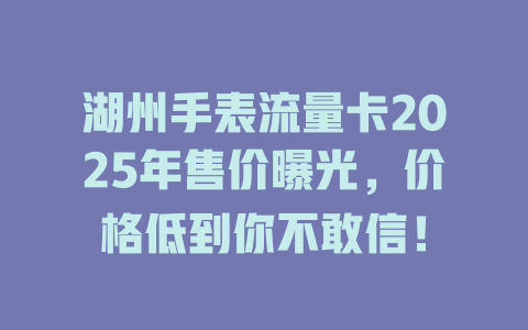 湖州手表流量卡2025年售价曝光，价格低到你不敢信！