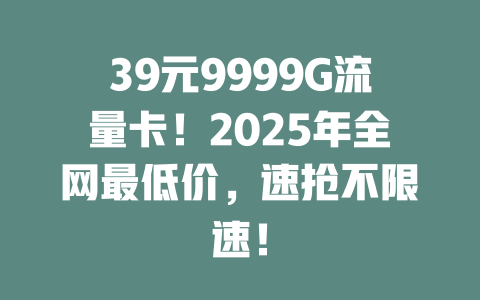 39元9999G流量卡！2025年全网最低价，速抢不限速！