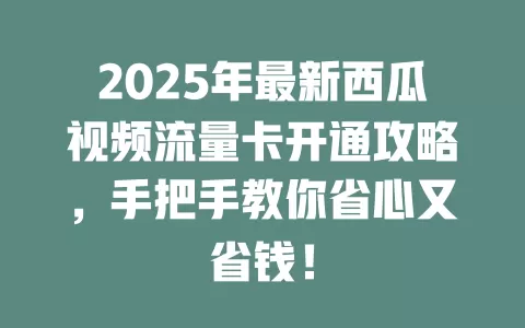 2025年最新西瓜视频流量卡开通攻略，手把手教你省心又省钱！
