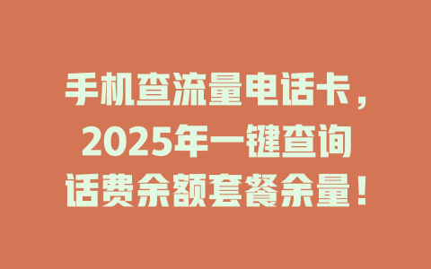 手机查流量电话卡，2025年一键查询话费余额套餐余量！