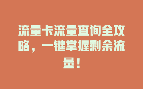 流量卡流量查询全攻略，一键掌握剩余流量！