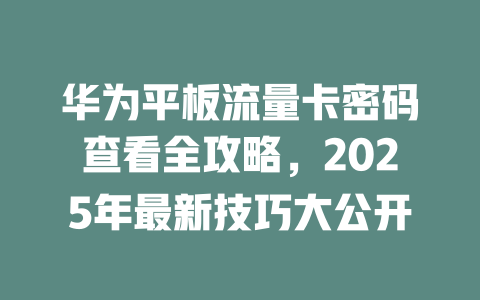 华为平板流量卡密码查看全攻略，2025年最新技巧大公开