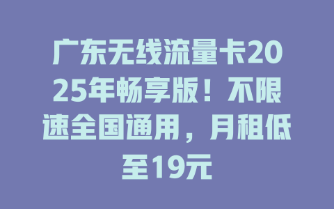 广东无线流量卡2025年畅享版！不限速全国通用，月租低至19元
