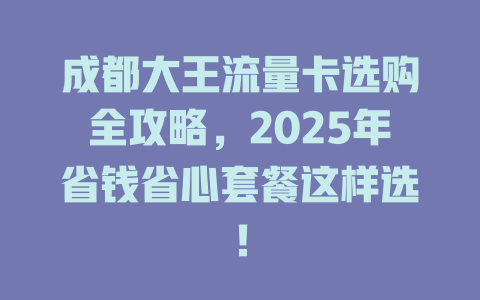 成都大王流量卡选购全攻略，2025年省钱省心套餐这样选！