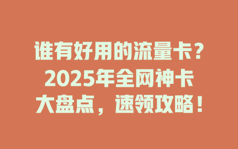 谁有好用的流量卡？2025年全网神卡大盘点，速领攻略！