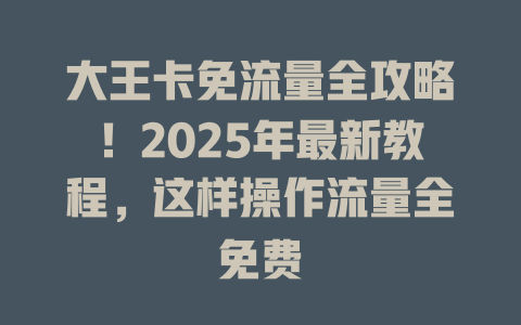 大王卡免流量全攻略！2025年最新教程，这样操作流量全免费