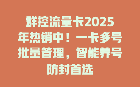 群控流量卡2025年热销中！一卡多号批量管理，智能养号防封首选