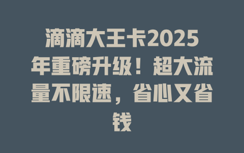 滴滴大王卡2025年重磅升级！超大流量不限速，省心又省钱