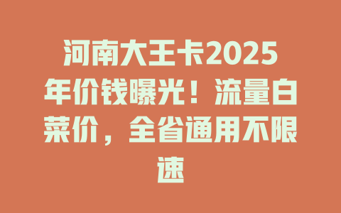 河南大王卡2025年价钱曝光！流量白菜价，全省通用不限速