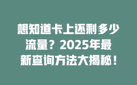 想知道卡上还剩多少流量？2025年最新查询方法大揭秘！