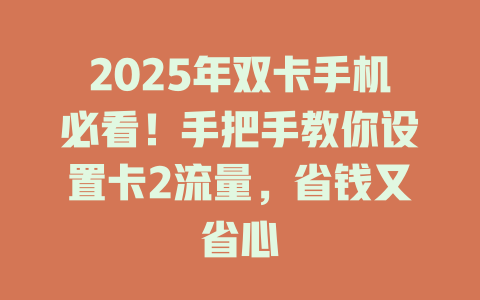 2025年双卡手机必看！手把手教你设置卡2流量，省钱又省心