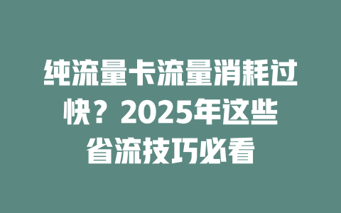 纯流量卡流量消耗过快？2025年这些省流技巧必看