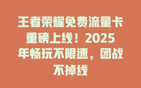 王者荣耀免费流量卡重磅上线！2025年畅玩不限速，团战不掉线