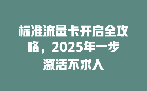 标准流量卡开启全攻略，2025年一步激活不求人