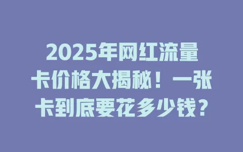 2025年网红流量卡价格大揭秘！一张卡到底要花多少钱？