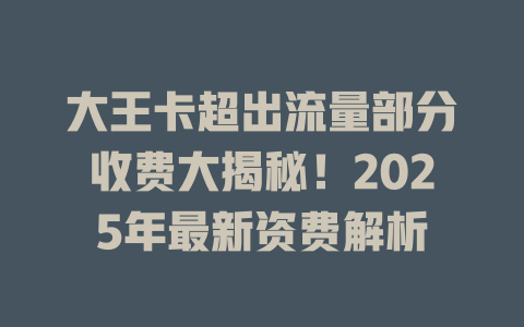 大王卡超出流量部分收费大揭秘！2025年最新资费解析